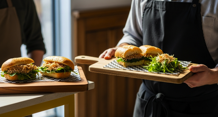 Luis Kadour Ponce creando platillo de fusión mexicana-mediterránea en su cocina profesional